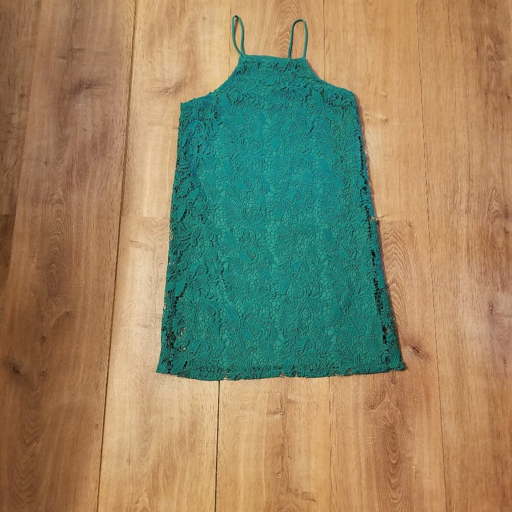 Green Floral Lace Summer Dress XS